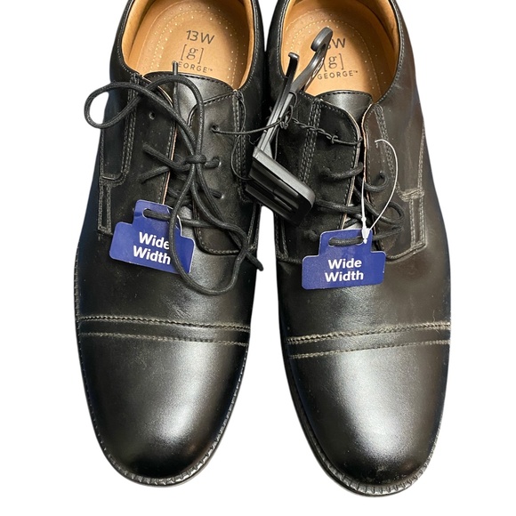 George Men's Branford Casual Dress Oxfords Black Cap Toe Lace Up Size 13 Wide - Picture 3 of 6